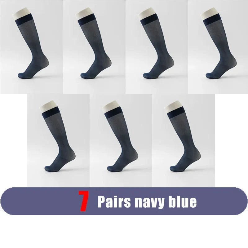 7 Pairs Man Short Silk Socks Thin Nylon Sweat-Absorbing Breathable Business Striped Soft Elastic Party Dress Casual Socks Summer