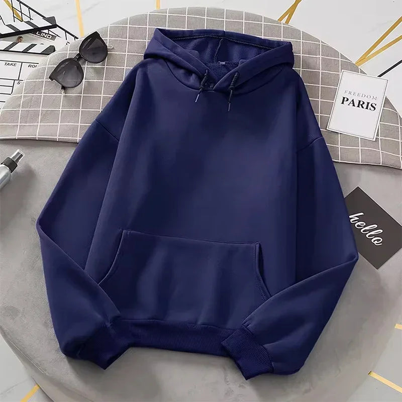 2025 White Hoodies Men Women Autumn Long Sleeve Pullover Tops Casual Pocket Hoodies Unisex Outer Loose Sport Wear