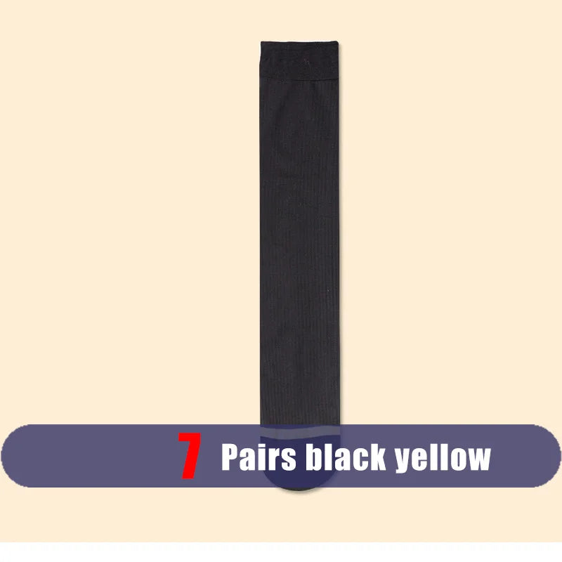 7 Pairs Man Short Silk Socks Business Thin Nylon Striped Breathable Soft Elastic Below Knee Calf Formal Wear Crew Sock Gentleman