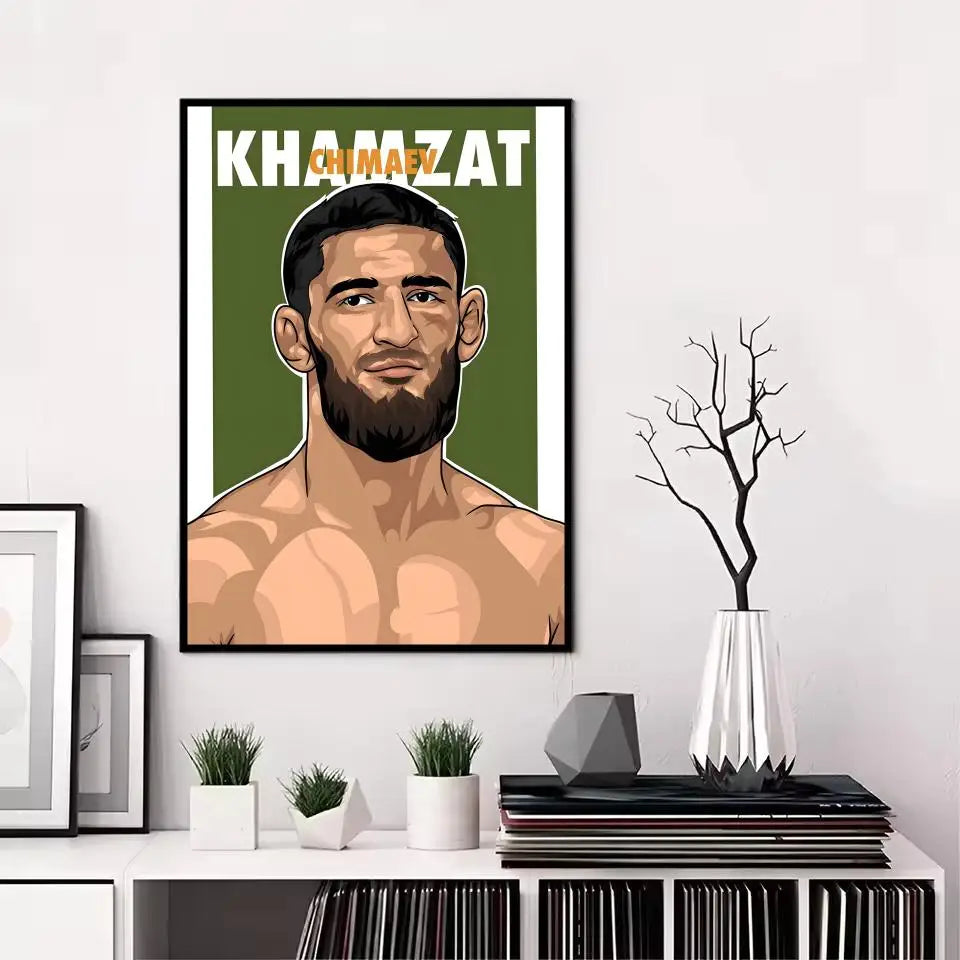 Khamzat Chimaev Painting Calligraphy Canvas Poster: Crease Free Waterproof Durable All Space Wall Decor