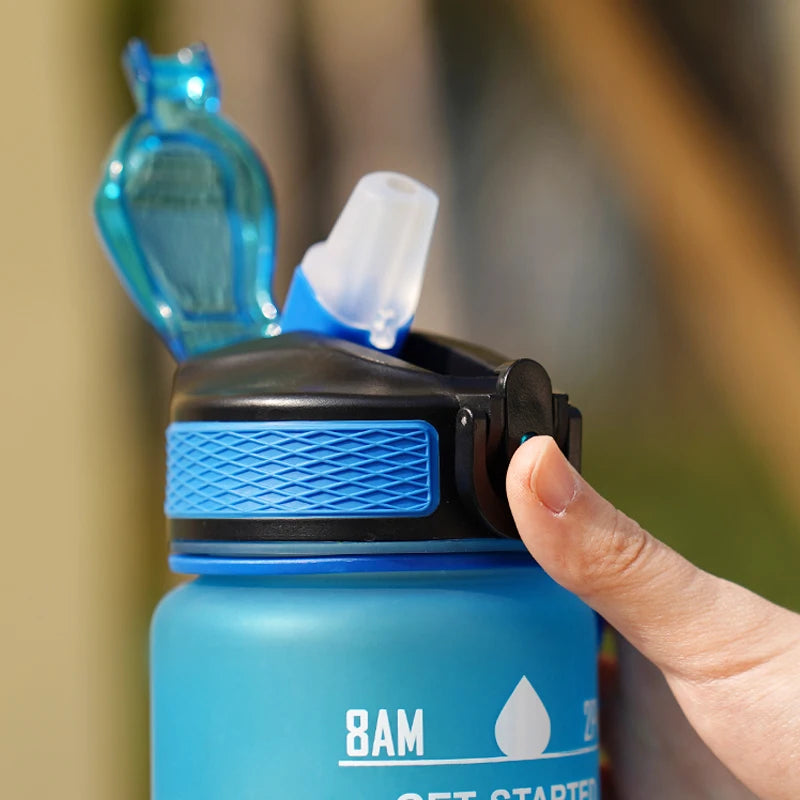 1L Water Bottle 12 Colors Leak Proof with Time Mark Drink and Straw Motivational Drinking Sports Water Bottle for Outdoor Hiking