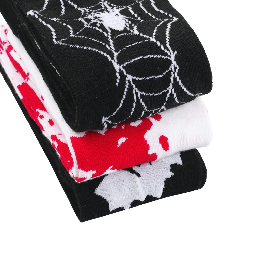 Good-looking Halloween Bleeding Socks Black Solid Color Cartoon Bat Sock Holiday Costume Party Skull Stockings Cool Girls' Style