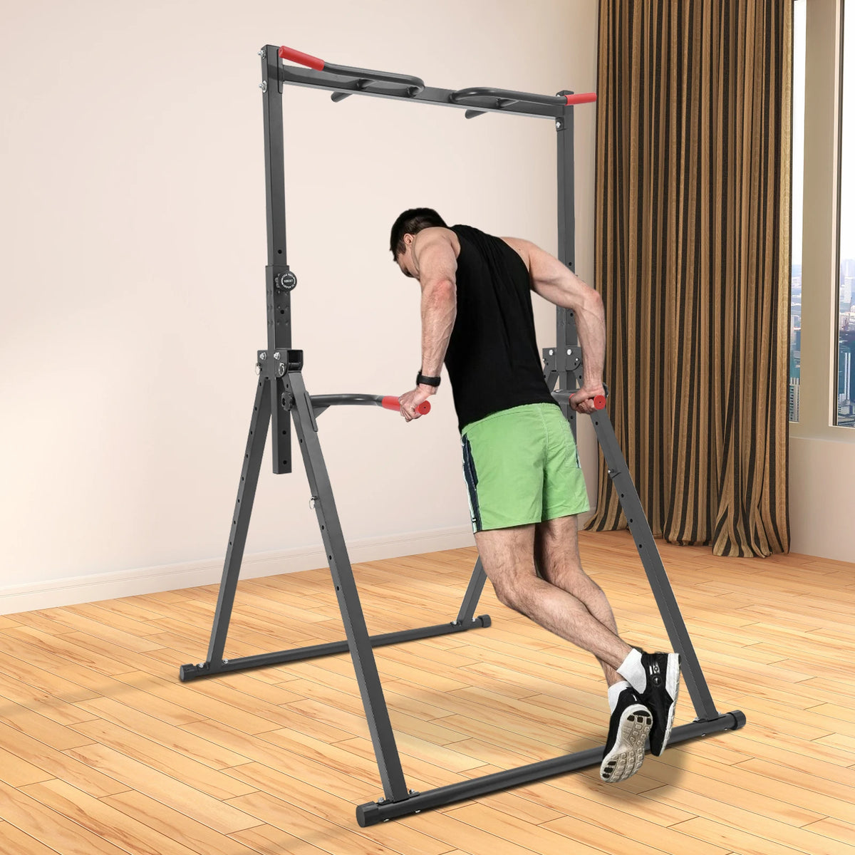 Triangular Pull Up Station Adjustable Height Pull Up Bar Gym Dip Bar Power Tower Workout Dip Station Chin Up Bar for Home Gym Equipment