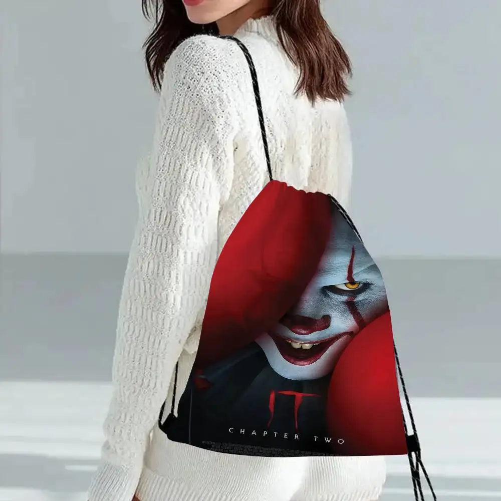 Horror Film I-It P-Pennywise Clown Drawstring Bags Sports Backpack Gym Sackpack Water Resistant String Bag For Cycling