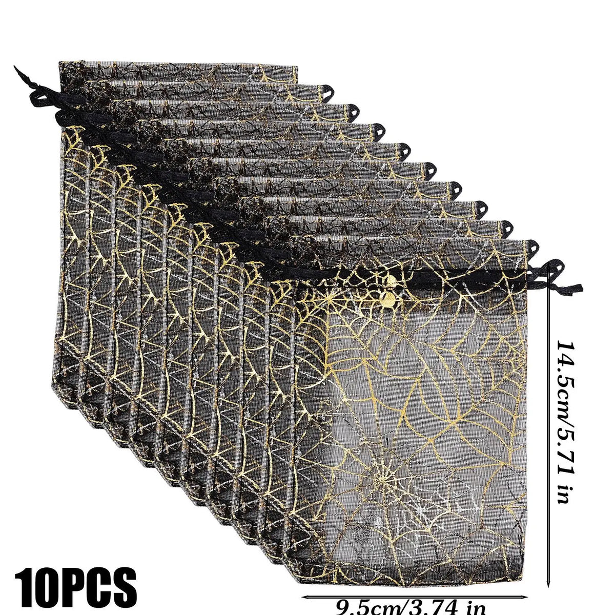 10/100pcs Halloween Candy Gift Bag Mesh Drawstring Spider Web Printing Storage Pouch Home Festival Party DIY Horror Decor Bag