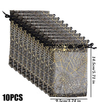 10/100pcs Halloween Candy Gift Bag Mesh Drawstring Spider Web Printing Storage Pouch Home Festival Party DIY Horror Decor Bag