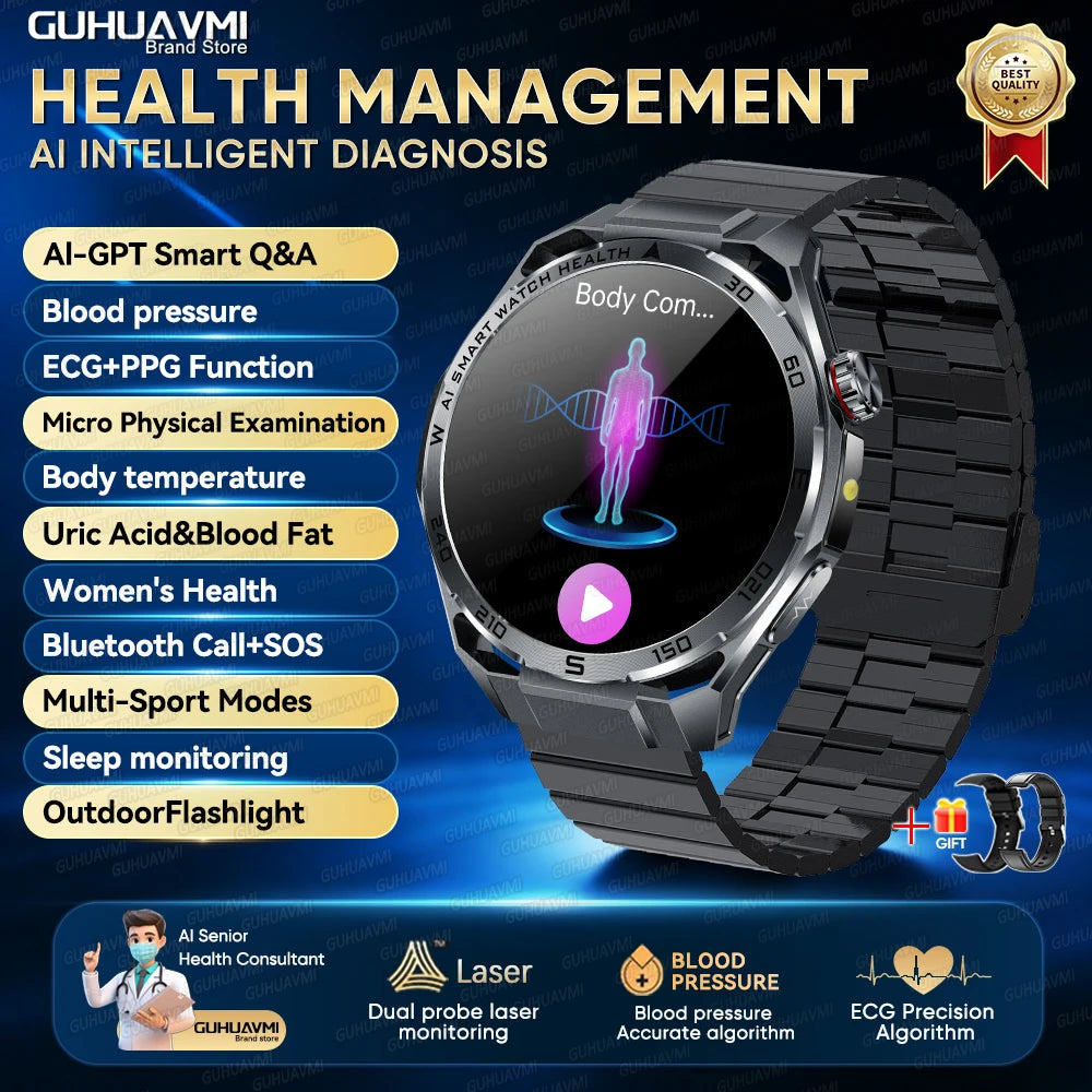 Newly Accurate Micro Physical Examination Health Smart Watch ECG Blood Fat/Pressure Heart Rate Call Sports Watch For iOS Android