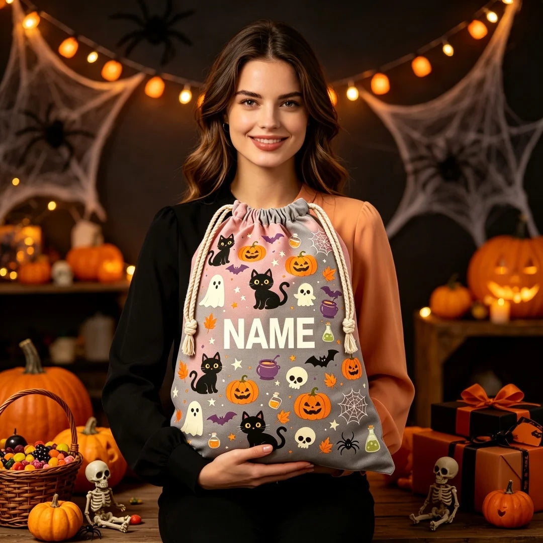 Large Halloween Canvas Gift Bag with Drawstring Reusable Personalized Gift for Halloween Package