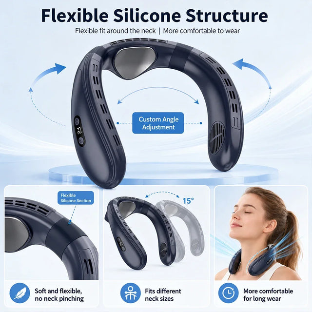 Semiconductor Cooling Portable Neck Air Conditioner Bladeless Rechargeable Neck Fan Personal Wearable Cooler