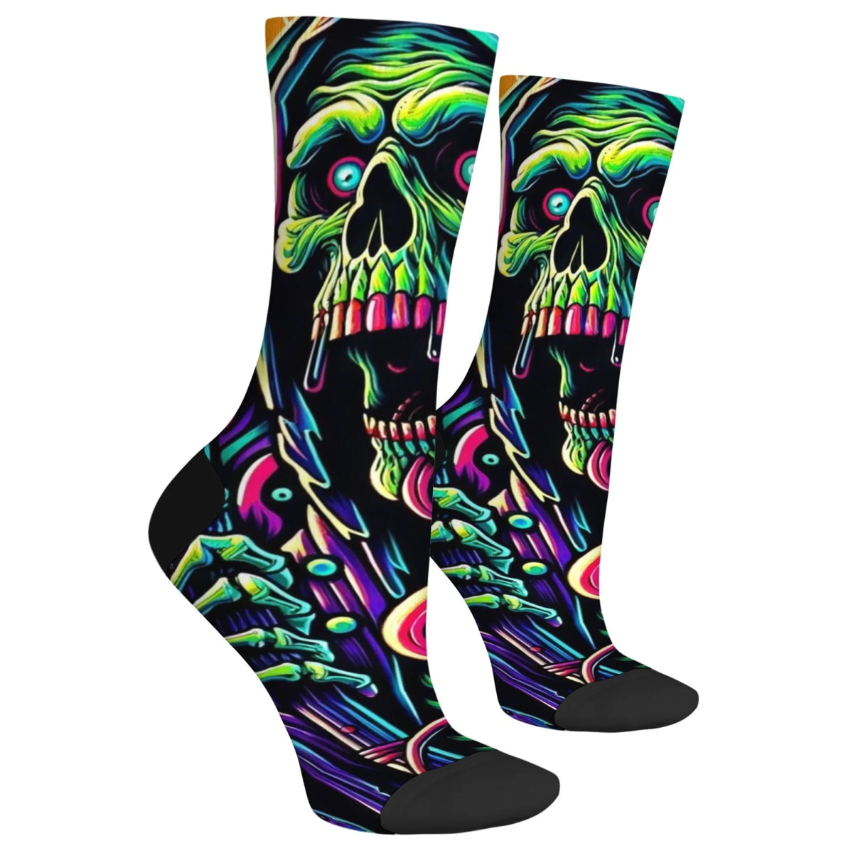 Halloween Hip-Hop Streetwear Novelty Neon Skull Crew Socks Comfortable Breathable Party Crazy Gift Sports Daily Casual Wear