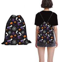 Practical Creative Drawstring Bag Portable Cartoon Pumpkin Halloween Backpacks Polyester Foldable Sports Gym Sack Travel Storage