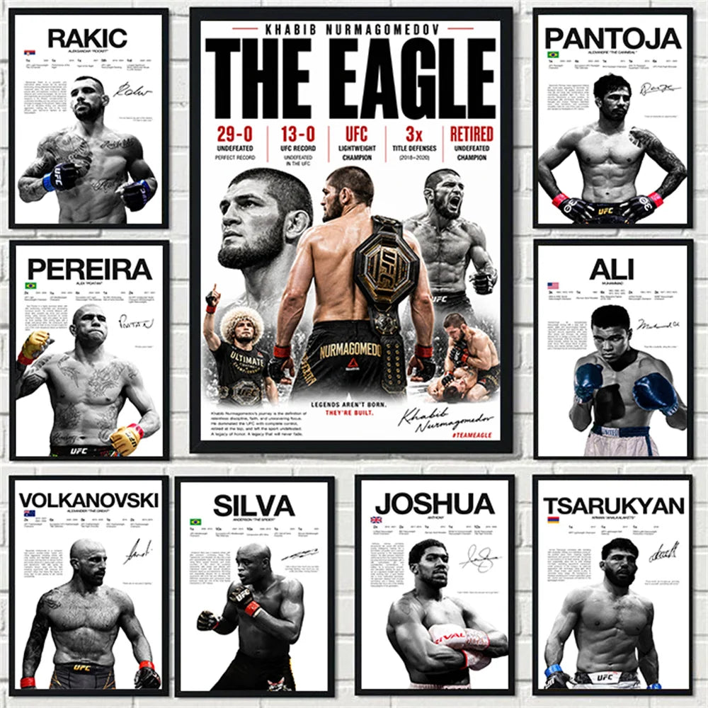 Modern Art Famous Boxing Legend Fighting Posters, UFC Inspirational Khablb Nurmagomedov Canvas Murals, Gym and Home Decorations