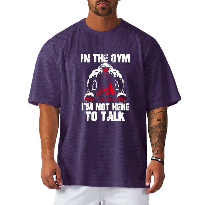 Men Basic Fashion Breathable Quicjk Dry Summer Oversized Loose Mesh Graphic Printed Gym Fitness Running Sports T-shirts