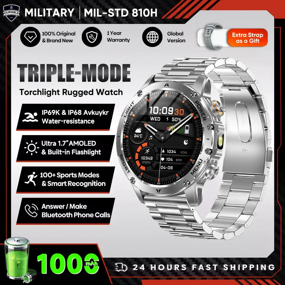 New Outdoor Original Men Sports Smart Watch 1000mAh Big Battery GPS 10ATM Waterproof Bluetooth Call Flashlight Adult Smartwatch