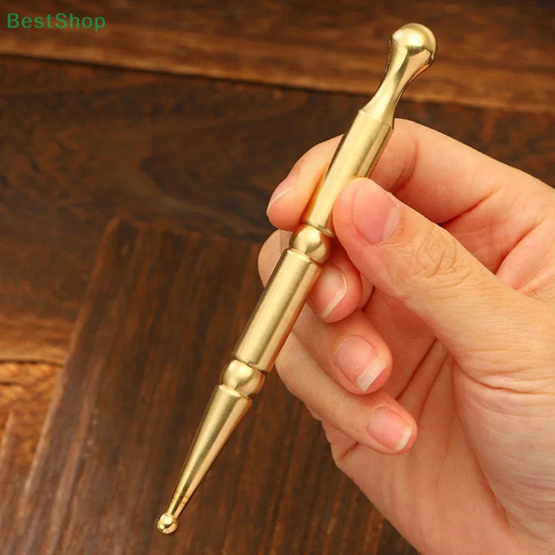 Dual Head Brass Facial Massage Stick,Handheld Fascia Scraping Stick,Acupoint Massage Stick,Acupoint Pen Body Massager