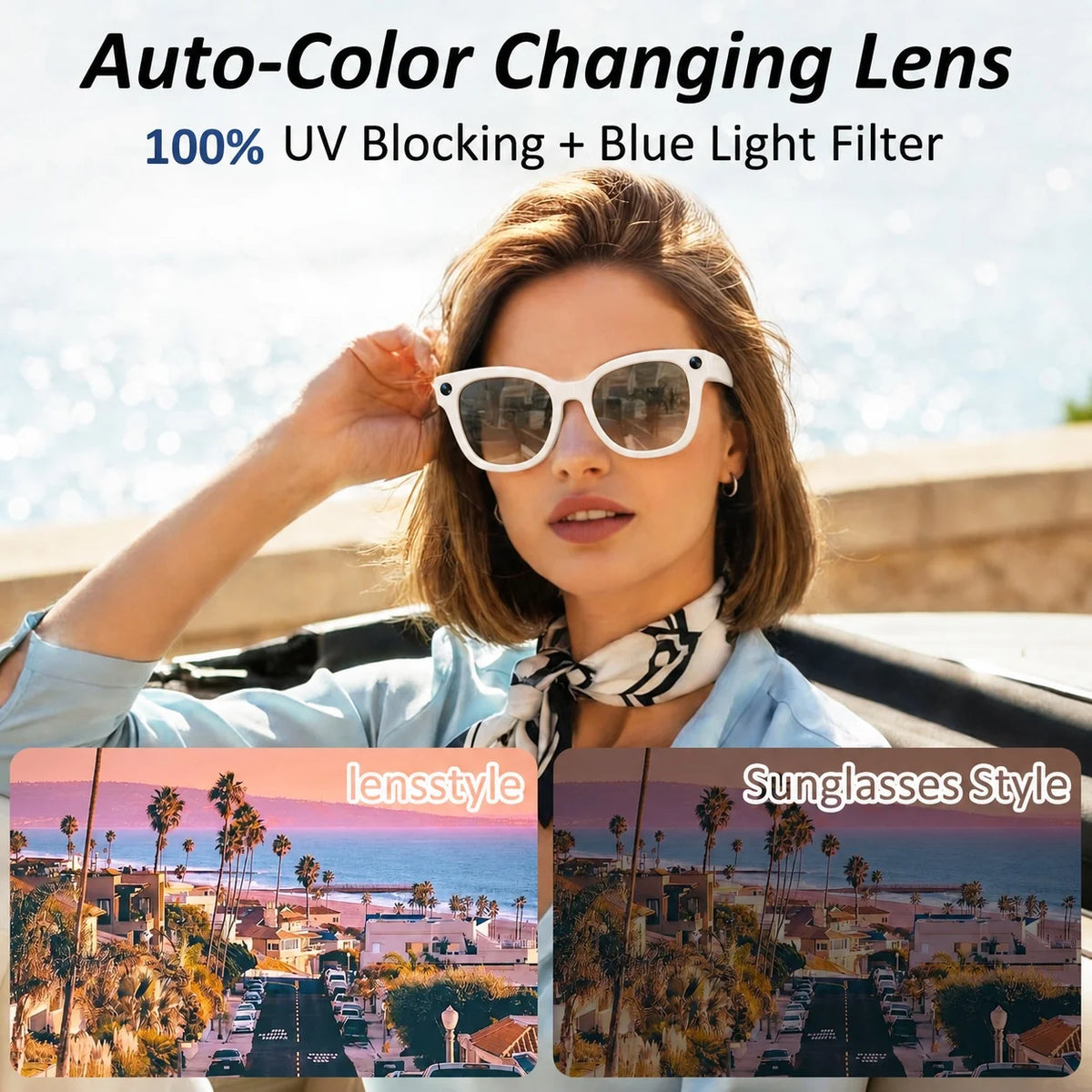 TOP 1 AI Smart Glasses 8MP POV Video Recording 3600mAh Battery Real-Time Translation AI Assistant Photochromic Glasses Men Women