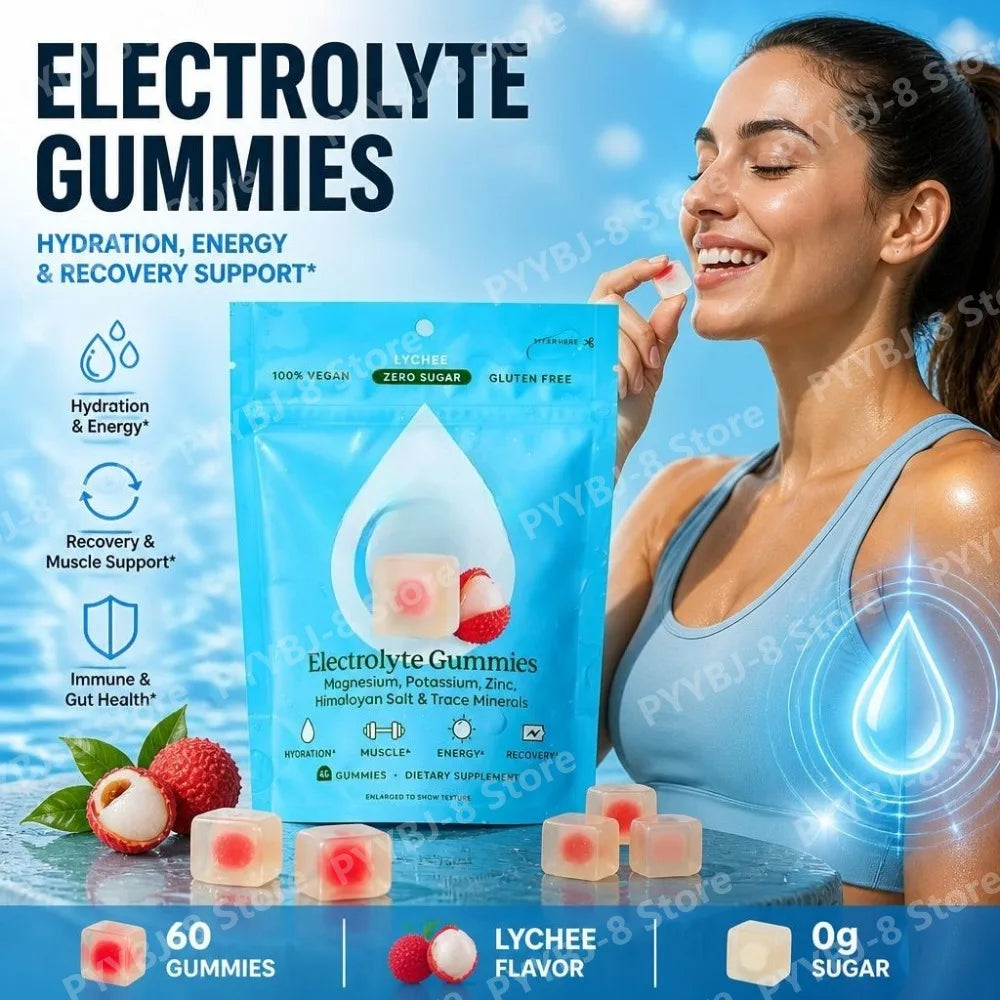 Electrolyte Gummies 100% Vegan, Zero Sugar, Gluten Free, with Magnesium Potassium Zinc and Vitamin C, 42 Gummies