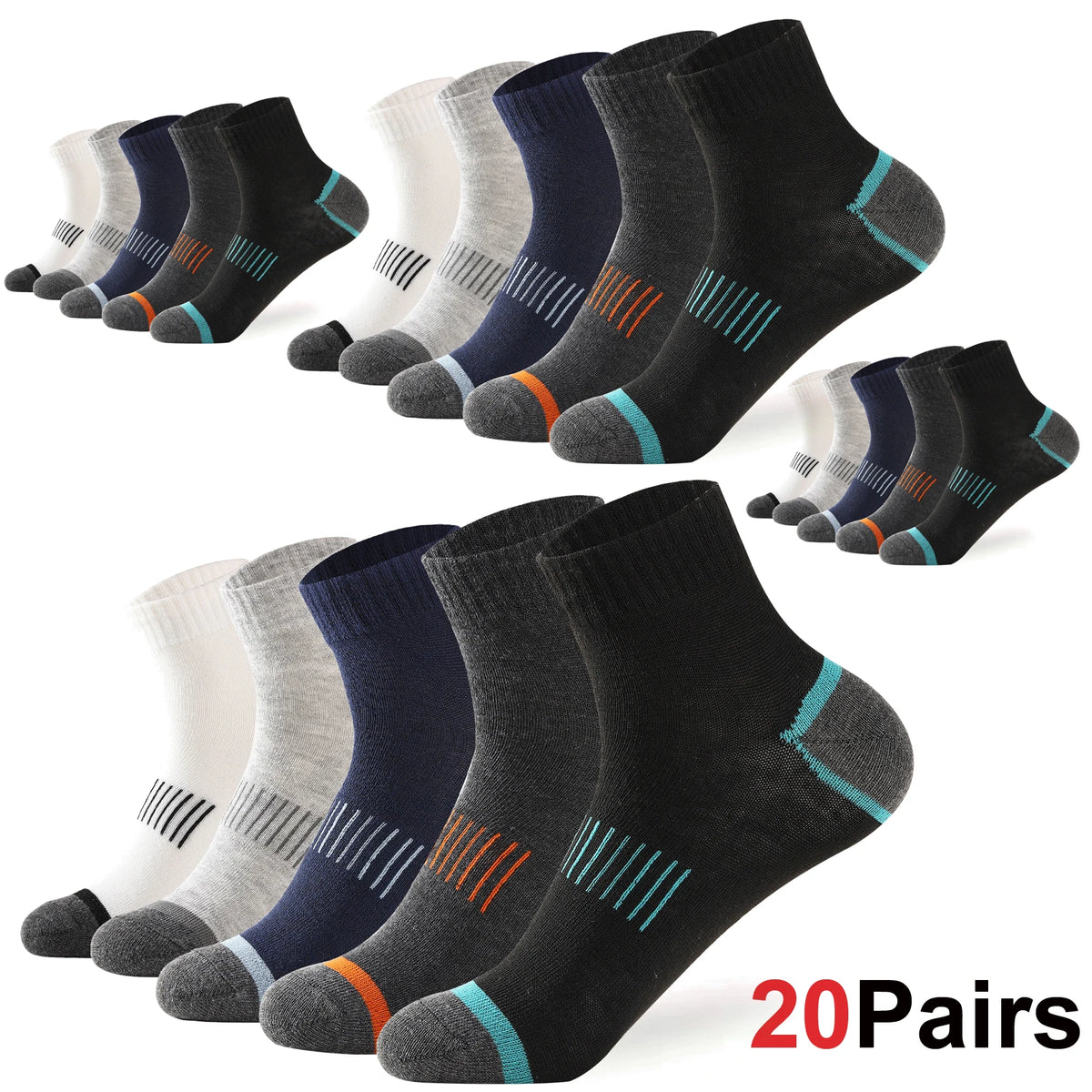 20Pairs High Quality Men's Cotton Socks Set Casual Breathable Sports Winter Black Large Size 38-45