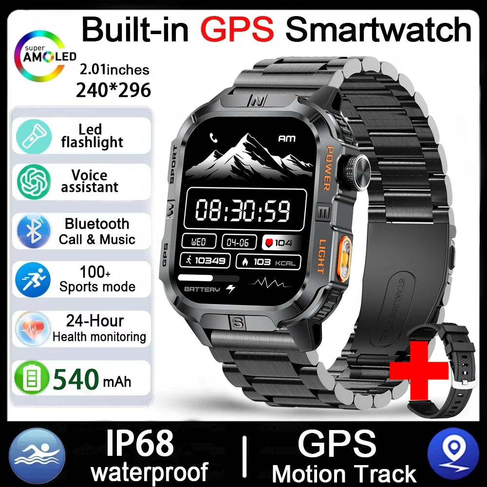 2026 Outdoor New 540mAh Battery T-Rex 3 Military Grade Smart Watch Men IP69K Waterproof GPS HD Bluetooth Call 100+Sports Watch