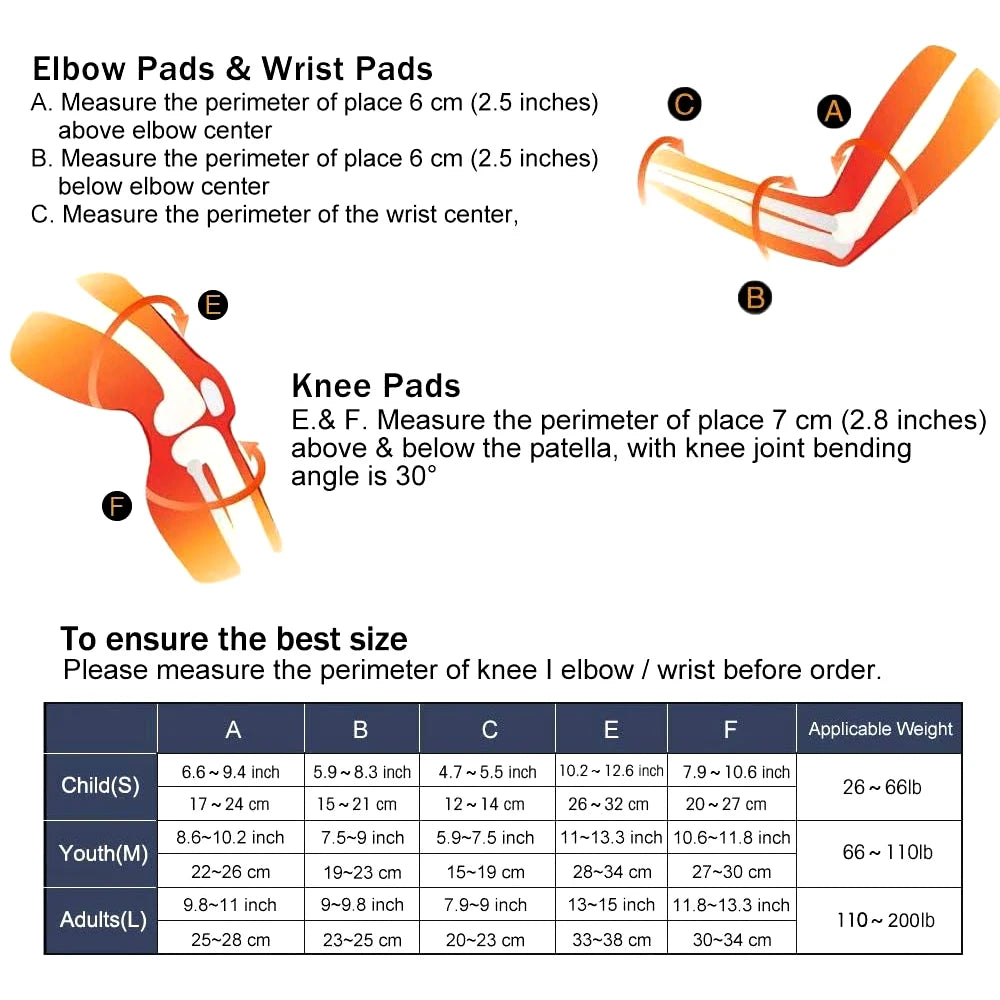 Kids/Adults Knee Pads Elbow Pads Wrist Guards, Adjustable Strap for Roller Skates Skateboard Inline Skatings Scooter Cycling