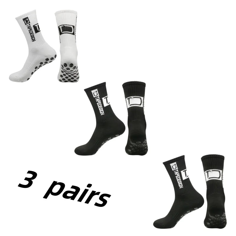 3Pairs/Lot New in ANTI SLIP Tapedesign Football Socks Mid Calf Non-Slip Soccer Sport Cycling Sports Mens Sock Women