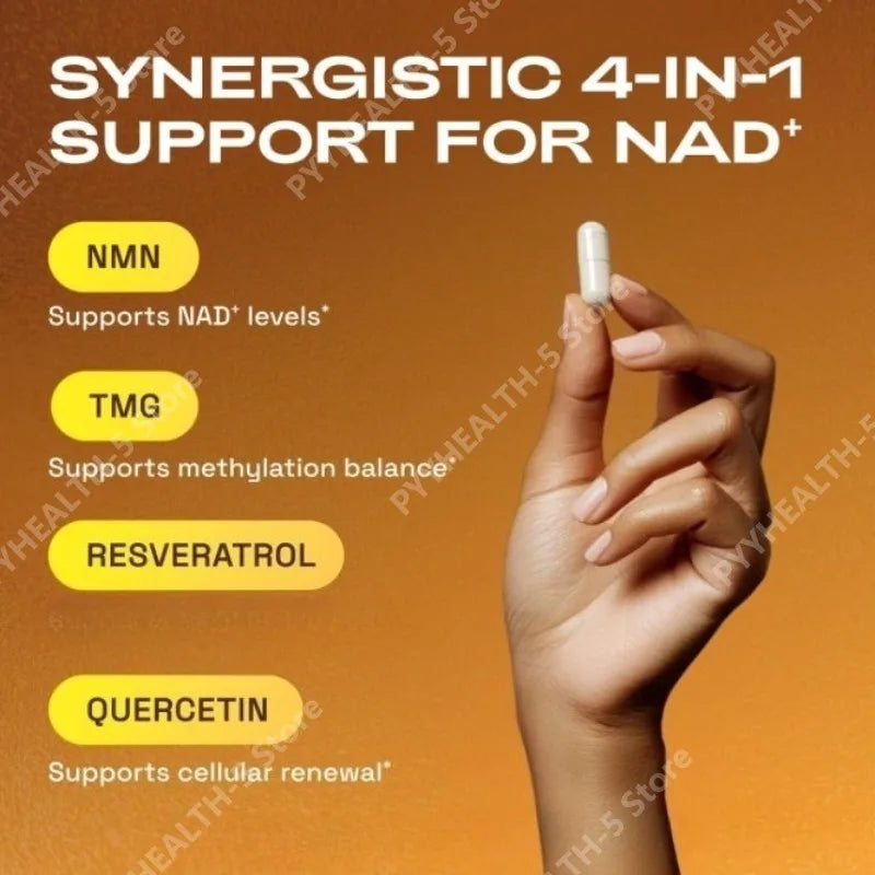 NMN Complex Supplement 1000mg Serving TMG Quercetin Resveratrol Capsules Cellular Wellness Supplement Supports Energy