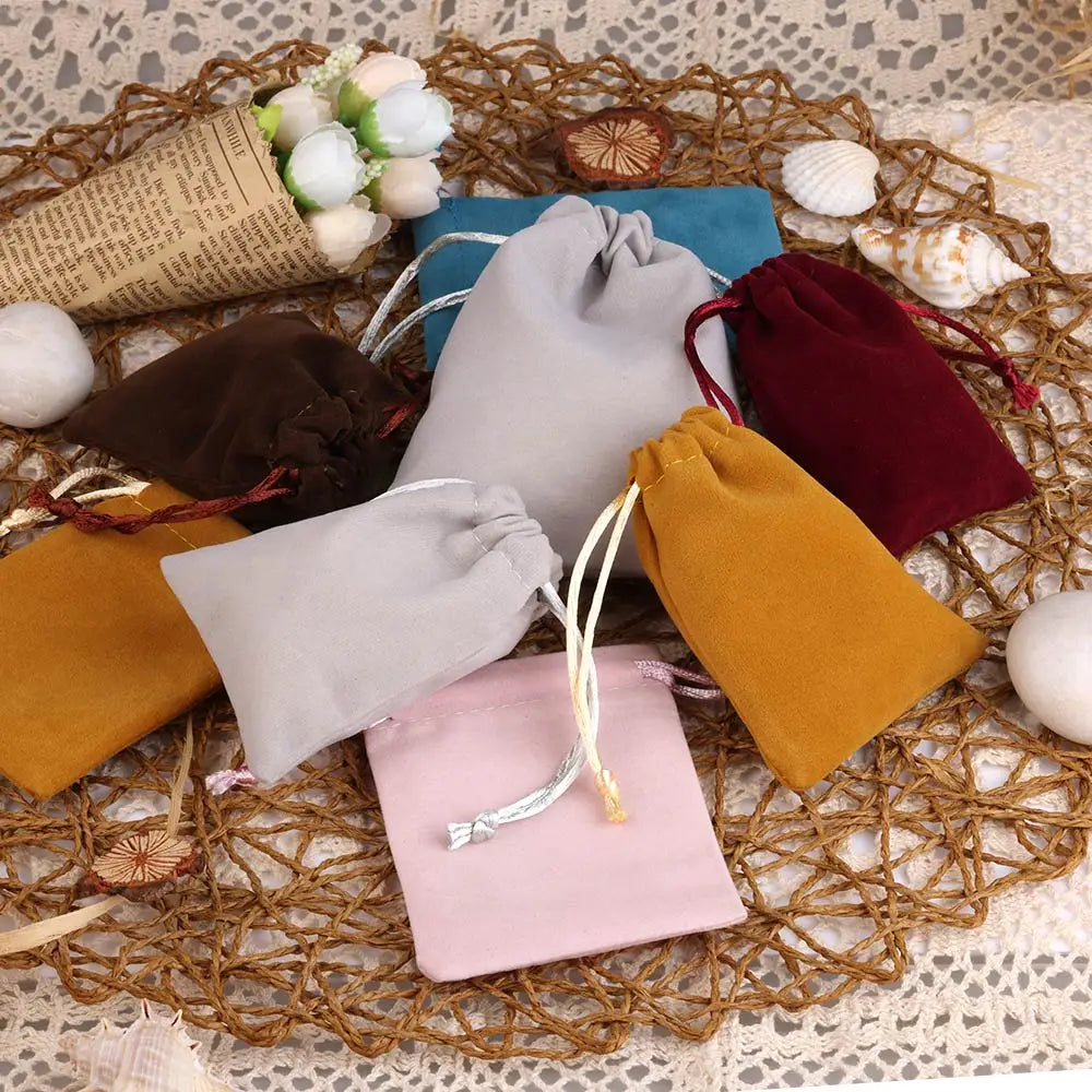 25pcs/lot Small Velvet Jewelry Bag Short Plush Multi-color For Jewelry Packing Wedding Portable Drawstring Pouch Jewelry Bag