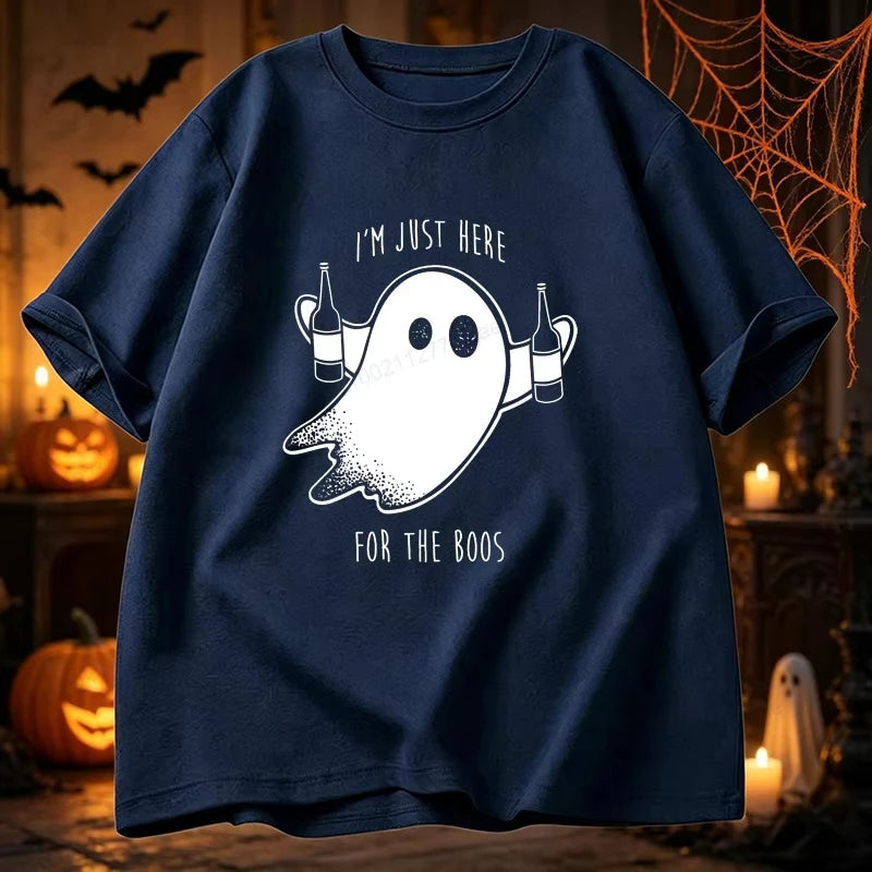Unisex T‑shirt Funny Halloween Ghost Beer Graphic Tee Crew Neck Short Sleeve Spooky Party Humor Slogan Print Casual Holiday Top