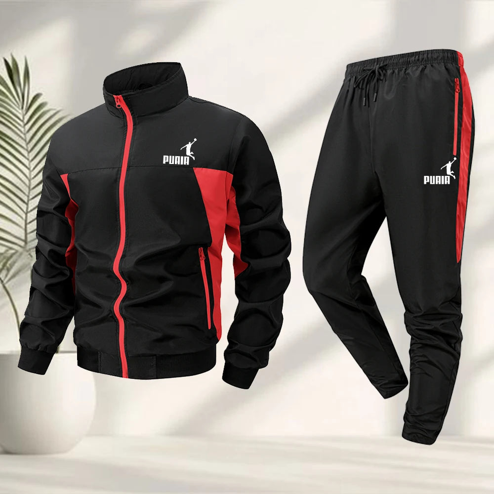 Men's Casual Sportswear Set Printed Zipper Jacket With Long Pants Summer Fitness Cycling Outdoor Daily Commute Suit