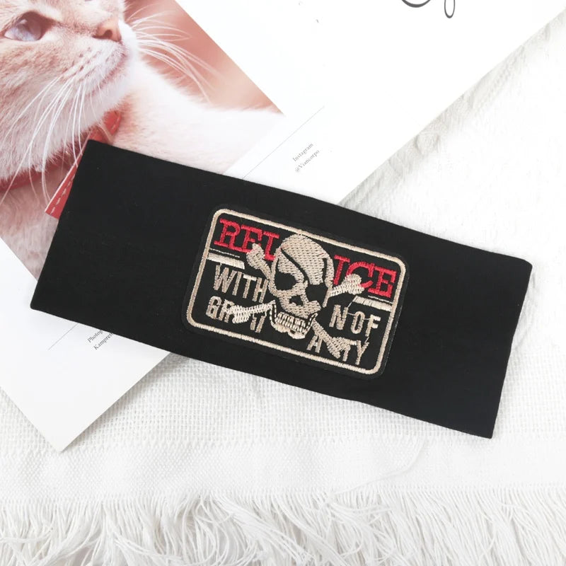 Unisex Punk Girl Skull Out Eyelets Wide Elastic Headband Halloween Rock Steampunk for Sport Women Men Headbands Hair Accessories
