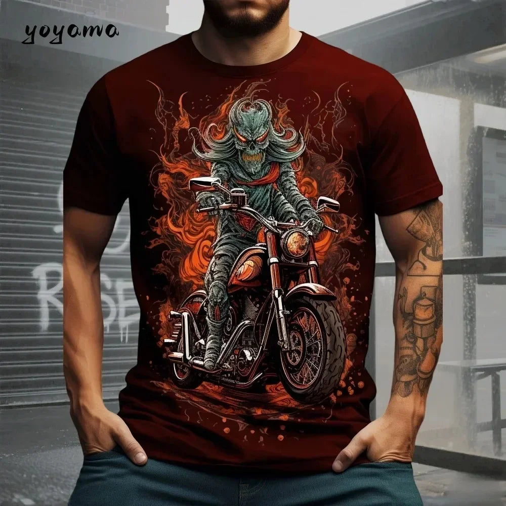 3D Horror Skull Printed T-Shirt Summer Casual Tops Vintage O-Neck Short Sleeve Daily Oversized Tshirt Street Y2k Men Clothes