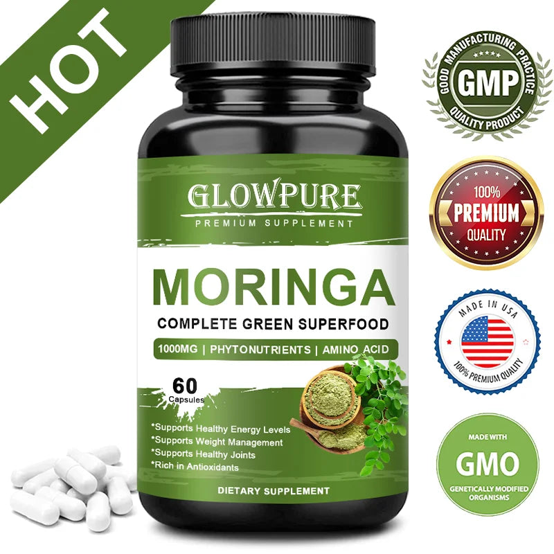 Pure Moringa Capsules - Energy, Skin, Immune & Gut Health Superfood, Rich in Antioxidants, Essential Vitamins & Amino Acids