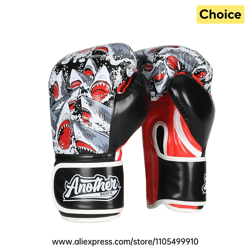 Shark Boxing Training Gloves Kids Adult 4-16OZ Kickboxing Punch Gloves High Density Padding Leather MMA Muay Thai Sparring Glove