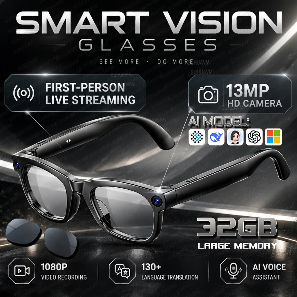 TOP1 Smart Glasses with Camera 13MP HD Video Live Streaming&Photo Capture Recording Glasses With ChatGPT Translation Men Women