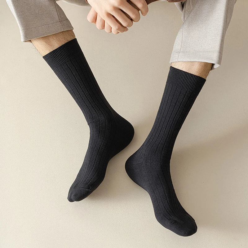 Mans Socks Long Plus Large Size Cotton Solid Striped Business Boneless Soft Breathable Sweat-Absorbing Party Dress Crew Socks