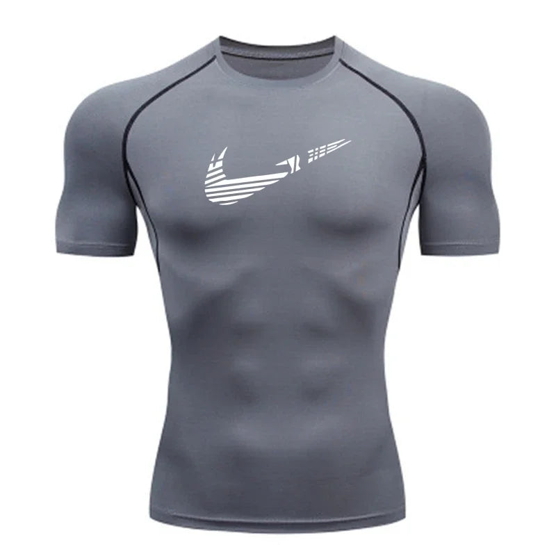 Men Compression Running T Shirt Fitness Print Tight Short Sleeve Tshirt Training Jogging Shirt Gym Sportswear Quick Dry Rashgard
