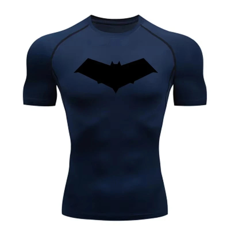 Bat Print Men's Compression T-Shirt Quick Dry Gym Workout Top | Summer Fitness Rashguard for Running & MMA ZY0037