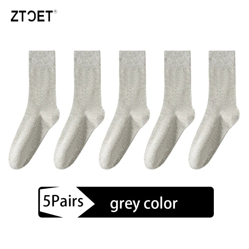 5Pairs High Quality Men's Combed Cotton Socks Boneless suture New Casual Breathable Black White Business Male Long Sock EU39-45