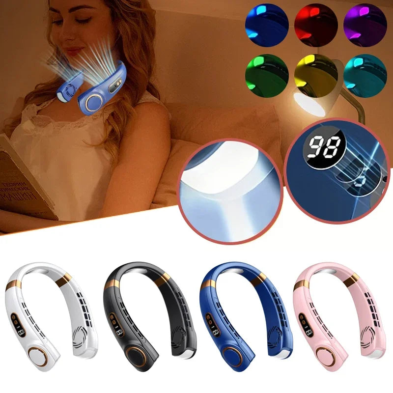Portable Neck Fan,LED Hands-Free Bladeless, 5 Speeds, 4000 mAh Battery Operated Wearable Personal Fan, Twistable, Rechargeable