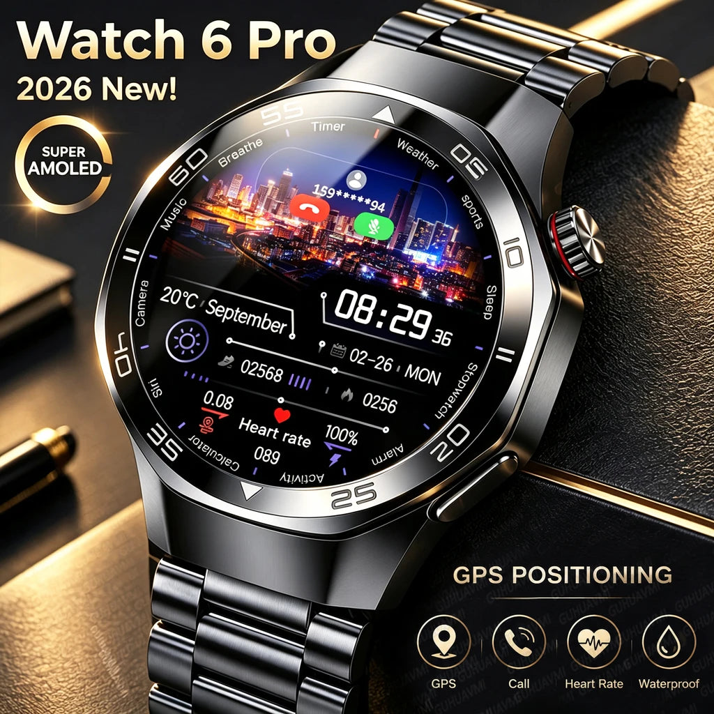 New Watch 6 Pro SmartWatch Built-in GPS Bluetooth Call Heart Rate 3ATM Waterproof  1.53