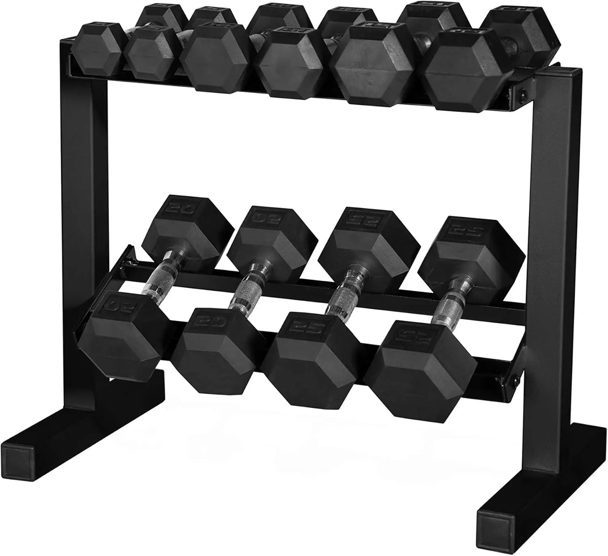 Home Gym - 150 lb Metal Dumbbell Set with 2-Tier Rack, Multiple Options