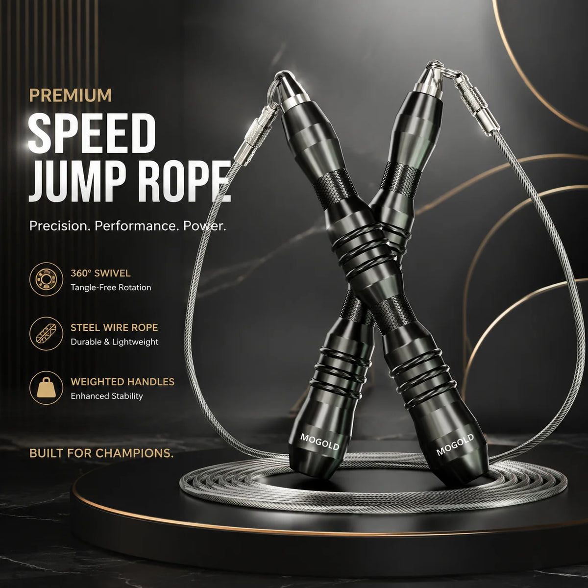 MOGOLD Jump Rope | Metal Non-Slip Handles, Super Durable Steel Wire Rope – Knot-Free Fitness Essential