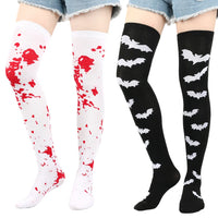 Good-looking Halloween Bleeding Socks Black Solid Color Cartoon Bat Sock Holiday Costume Party Skull Stockings Cool Girls' Style