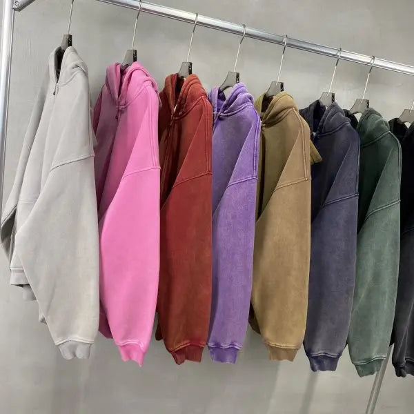 Spring Autumn New Fahsion Men's Casual Trendy Loose Solid Color Waxed Hooded Hoodies American Zipper Washed Vintage Coat Male