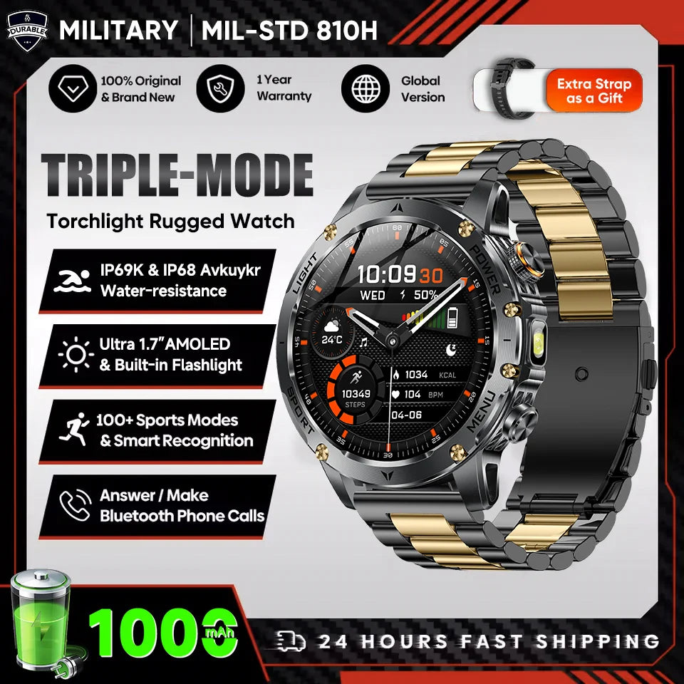 New Outdoor Original Men Sports Smart Watch 1000mAh Big Battery GPS 10ATM Waterproof Bluetooth Call Flashlight Adult Smartwatch