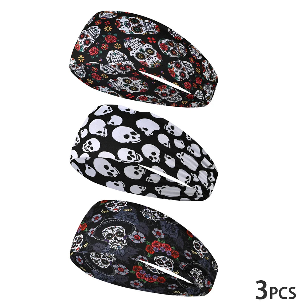 Elastic skull print sports headband, sweat-absorbent sports headband, unisex non-slip fitness headband, cycling street headband