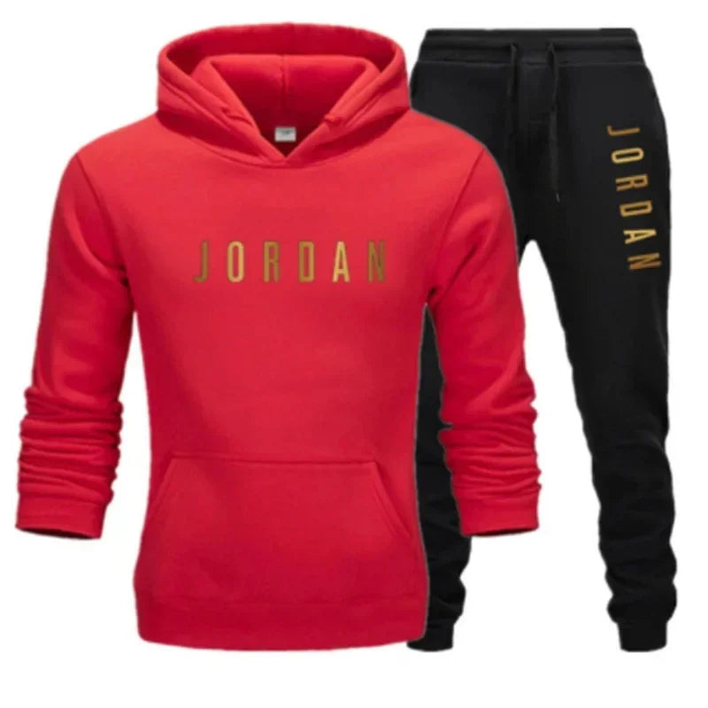 Men's printed sports suit hoodie and sweatpants two-piece set  suitable for casual sports street wear
