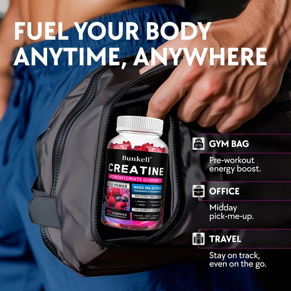 Creatine Monohydrate Gummies - 8000 Mg, Pre/post Workout, Fitness, Strength, Muscle Building Provide Energy Supplements