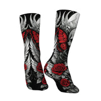 Dark Black Skull Rose and Butterfly Print Men's Mid-calf Socks Dark Mystical Rebellious Street Art Comfortable and Soft Socks