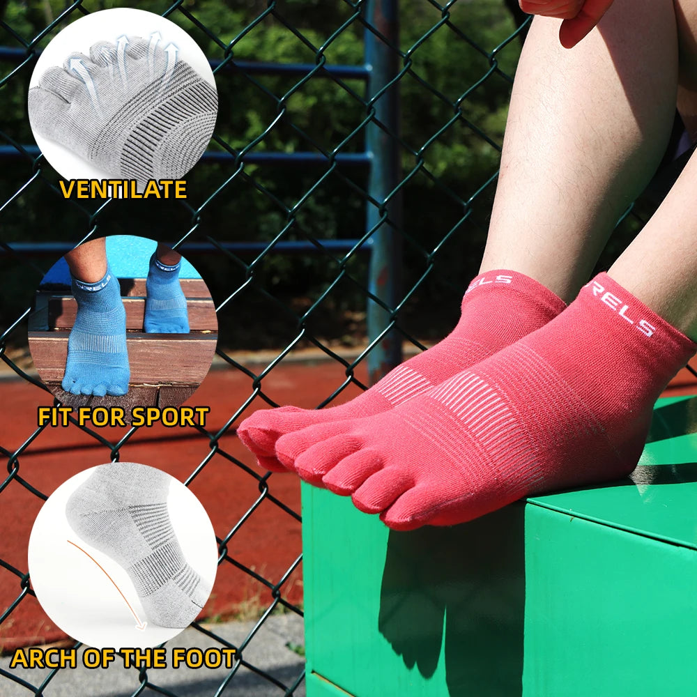 WRELS Quick Dry Sports Socks Sweat Wicking Breathable CoolMax Running Cycling Fitness Marathon Split Toe Athletic Pair
